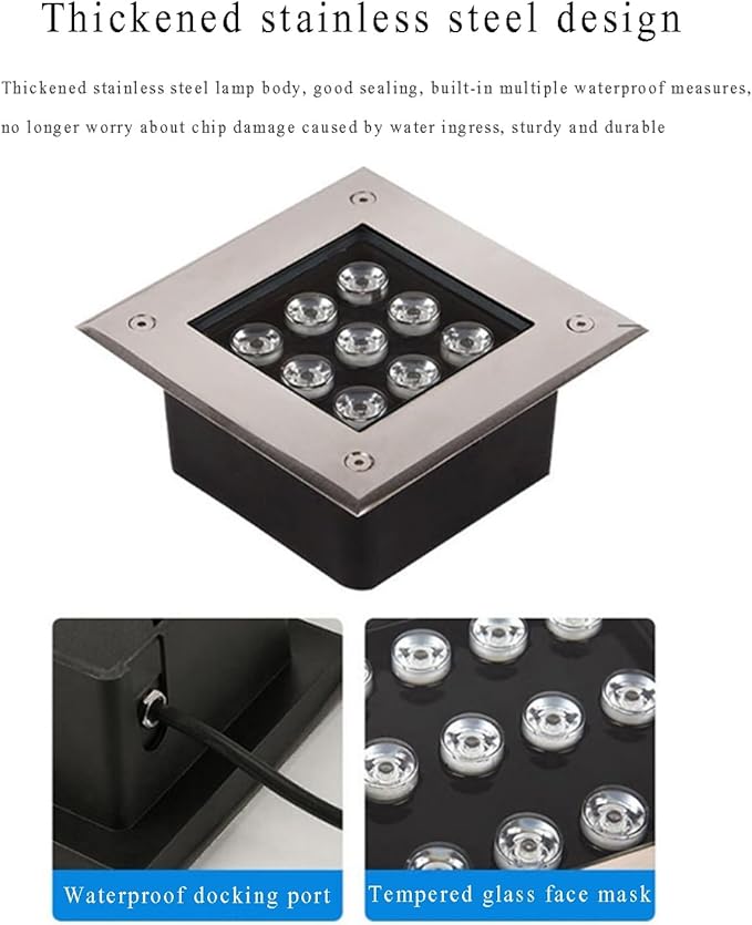 Square Underground Light Outdoor Recessed Ground Light Waterproof IP66 Landscape Lighting for Garden Driveway Deck Step Pathway Spotlight AC85-265