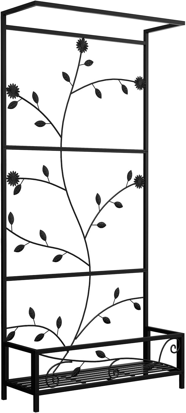 Metal Planter Stand with Trellis - Raised Planter Box Hanging Planters Outdoor Elevated Garden Bed for Vegetables Flower Herb