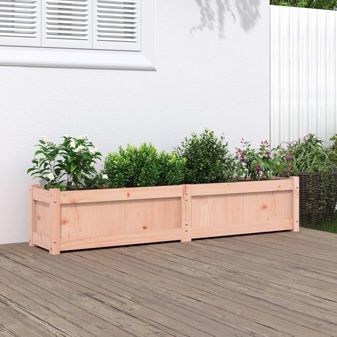 Large Garden Planter Natural Solid Douglas Fir Wood 59.1 inch Rectangular Raised Bed for Outdoor Plants Patio Balcony Durable Wood Planter Box
