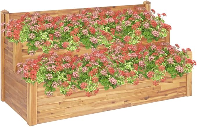 Garden Planter Natural Wood Color Solid Acacia Galvanized Steel Wire Welded Grid for Garden Bed on Patio &amp Balcony