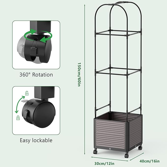 Raised Garden Bed Planter Box with Trellis 61''H Tomato Planters for Climbing Plants Vegetable Vine Flowers Outdoor Patio Tomato Cage Self Watering Planter with Wheels