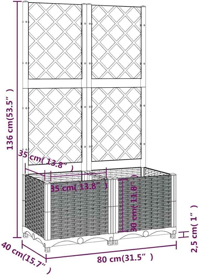 Large Garden Planter with Trellis Blue Grey Polypropylene 31.5x15.7x53.5 Inch Outdoor Raised Garden Bed for Climbing Plants Patio Balcony Decor
