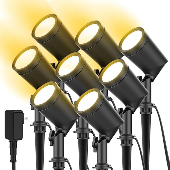 ZYAN Solar Spotlights Black Cord (8 Pack Warm White) Plug in Spotlights 8 Pack Warm White