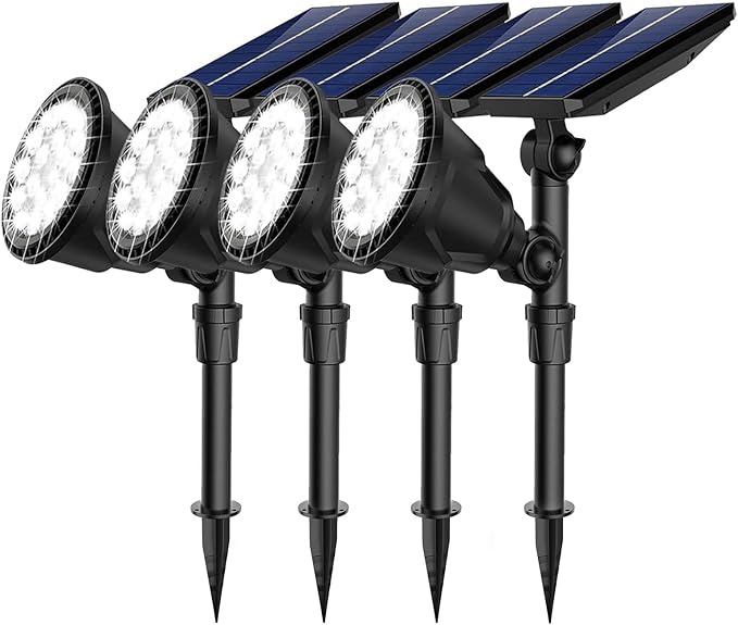JSOT 600 LM Solar Spotlights Outdoor for GardenIP65 Waterproof Solar Spot Lights Landscape Lighting for Walkway Wall Garden Backyard Path Pathway Driveway 18LED Beads Cool White 4 Pack