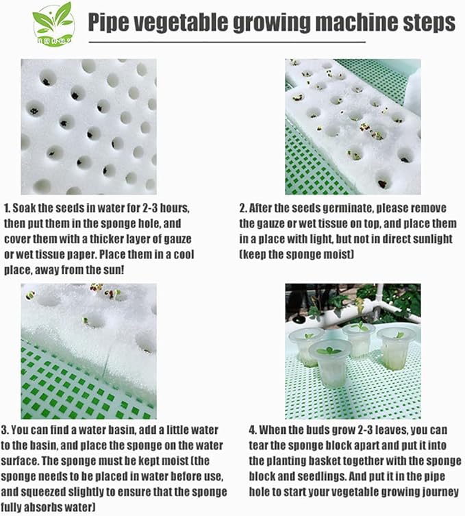Hydroponics Growing System Kit 3 Layers 12 PVC-U Pipes Gardening System Grow Kit 108 Plant Sites with Water Pump Timer Nest Basket and Sponge for Leafy Vegetables
