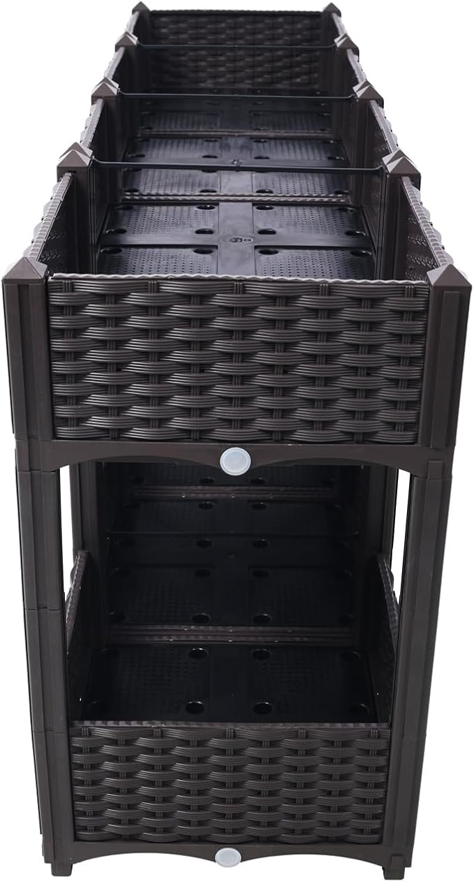 ZeHuoGe Planter Raised Beds Elevated Garden Box with Drainage Plug Raised Garden Beds for Vegetable/Flower/Herb Outdoor Standing Beds Gardening (Brown 63 Inch)