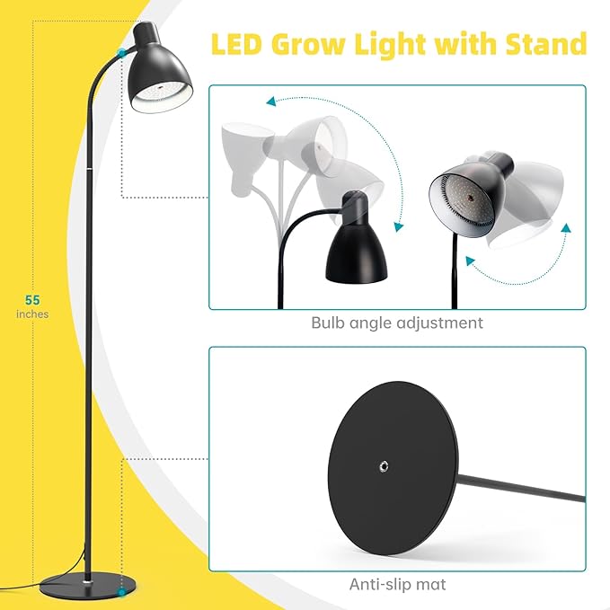 Bstrip Grow Light Lamp 5000K Full Spectrum 25W LED Grow Light for Indoor Plants - 55 H Stand Adjustable Angle with On/Off Switch
