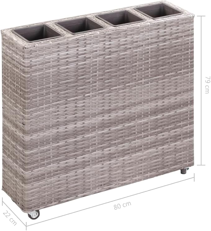 Gray Poly Rattan Raised Garden Bed 31.5x8.7x31.1 Inch Outdoor Planter Box for Patio Balcony Gardening with 4 Pots