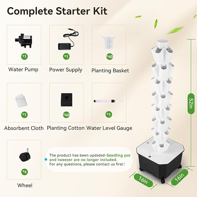 BAOSHISHAN Vertical Hydroponic Garden Tower 40 Pods 8 Tiers Hydroponics Tower Outdoor Vertical Hydroponic System with Water Pump for Vegetable Herb Fruit