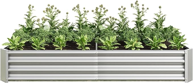 Dawn Raised Garden Bed Outdoor 6×3×1ft Metal Raised Rectangle Planter Beds for Plants Vegetables and Flowers - Silver