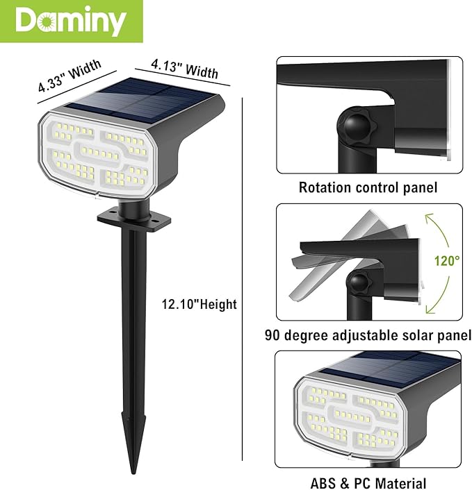 DAMINY Solar Spotlights Waterproof IP65Auto On/Off3000K 2 Lighting Modes Solar spot Lights for GardenPathwayYardLandscape-4 Pack