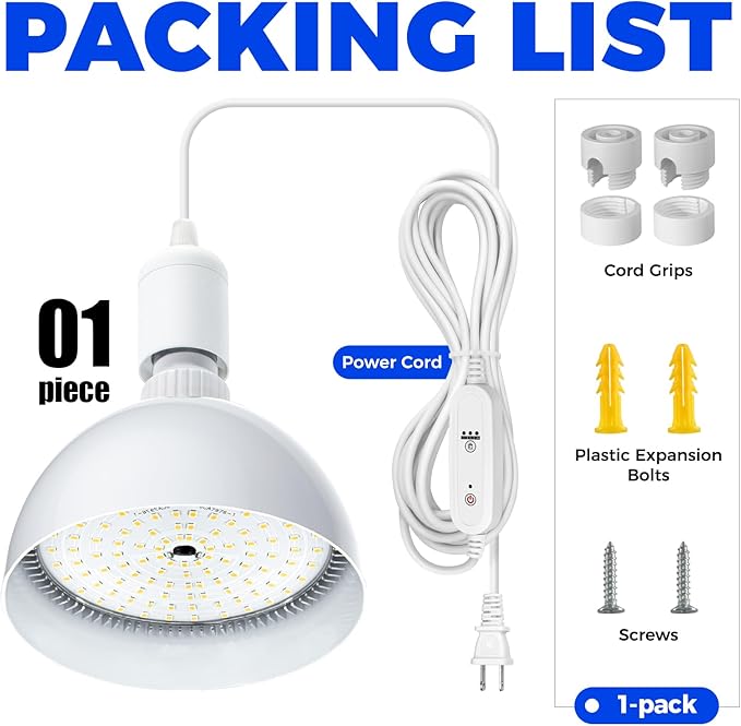 Barrina LED Grow Light Bulb with Timing and Hanging System 25W Full Spectrum 4H/9H/14H Timer Hanging Grow Lights for Indoor Plants with 16.4FT Power Cord Plug in Pendant Light for Plants