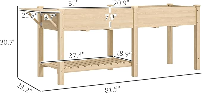 Elevated Garden BedWood Raised GBoxwith Side TableBottom ShelfBed Liners and Drainage Holes