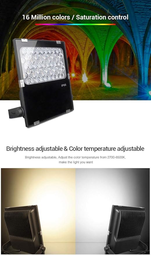 LGIDTECH FUTC06 Miboxer 50W RGBCCT Outdoor LED Landscape Garden Spotlight AC100-240V 16 Million Colors ChangingColor Temperature AdjustableMemory Function.APP Can't Control Directly