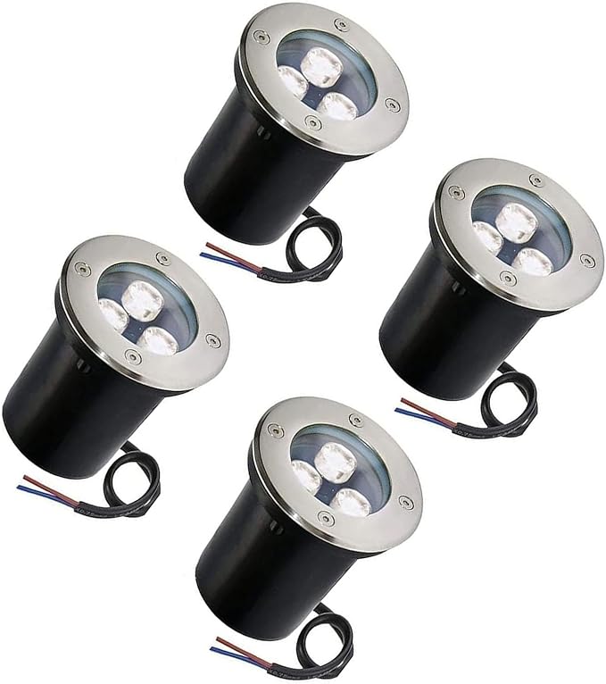 4PCS Ground LED Landscape Lights - 3W Outdoor Round Buried Lamp IP67 Waterproof Stainless Steel Recessed Spotlight LED Well Lights for Terrace Path IlluminatWhite Light 3W(24V)