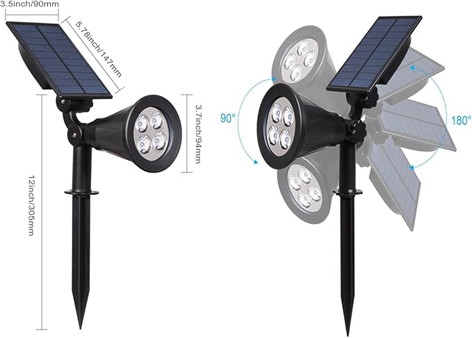T-SUN Solar Spotlights Outdoor Waterproof Blue+Green Solar Landscape Spotlights for Garden Pond Pathway
