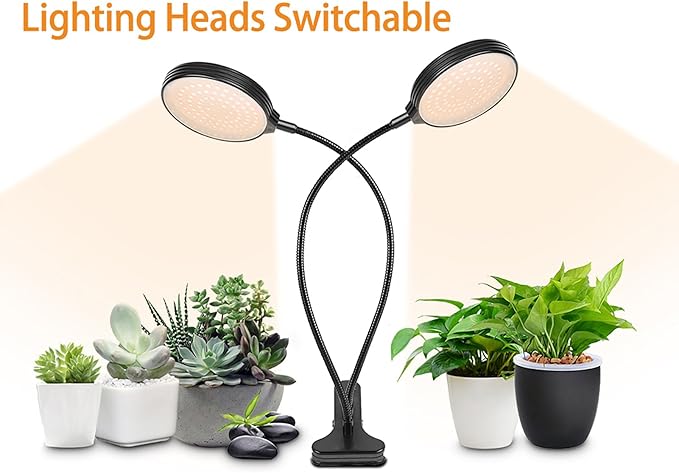 Pssopp Plant Grow Light 5 Dimmable Levels Full Spectrum Height Adjustable Plant Growing Lamp with Timing Function for Indoor Plants (2 Heads)