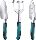 FANHAO Garden Tools Set 3 Piece Heavy Duty Gardening Tools Cast Aluminum with Soft Rubberized Non-Slip Handle Durable Garden Hand Tools Garden Gifts for Men Women