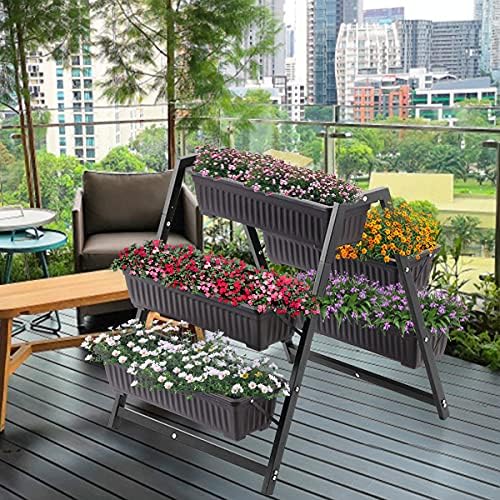 Raised Garden Planter Bed Tiered Planter Stand with 5 Boxes 25 Long*30 Wide*31 Tall Vertical Raised Garden Bed for Herbs Flowers or Vegetables in Patio Balcony Indoor Outdoor