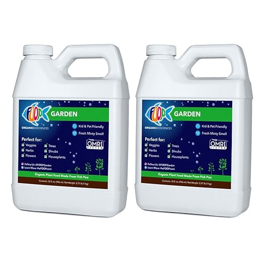 FOOP Garden - Organic Liquid Plant Food Made from Fish Manure (with Fresh Minty Scent) | Fish Fertilizer Alternative Perfect for Veggies Herbs FlowersTreesShrubs | Kid&ampPet Friendly (32oz 2 Pa