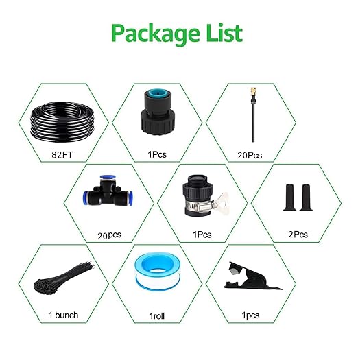 82FT Drip Irrigation Kits with Quick ConnectorAutomatic Irrigation System with Replaceable 360-degree Bending Dropperatomizing Copper Nozzle for Watering System for Garden Plant Lawn Patio.