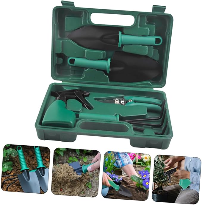 Veemoon Garden Tool Set with Stainless Steel Shovel and Pruning Shears 5pcs Portable Gardening Hand Tools for Outdoor Planting and Flower Care with Carrying Case