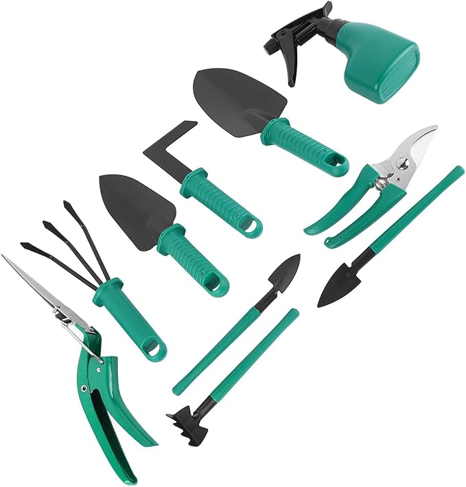 Respicefinem Garden Tools Set 10 Piece Premium Gardening Tools with Scissors Spades Shovels and Spray Cans for Yard Garden Irrigation and Branch Trimming