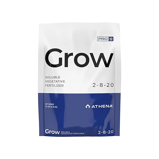 Athena Pro Grow | Dry Soluble Hydroponic Fertilizer for Vegetative Growth | Plant Food with NPK 2-8-20 | Professional-Grade Nutrients for Soil &amp Hydroponics | 25 LB Bag