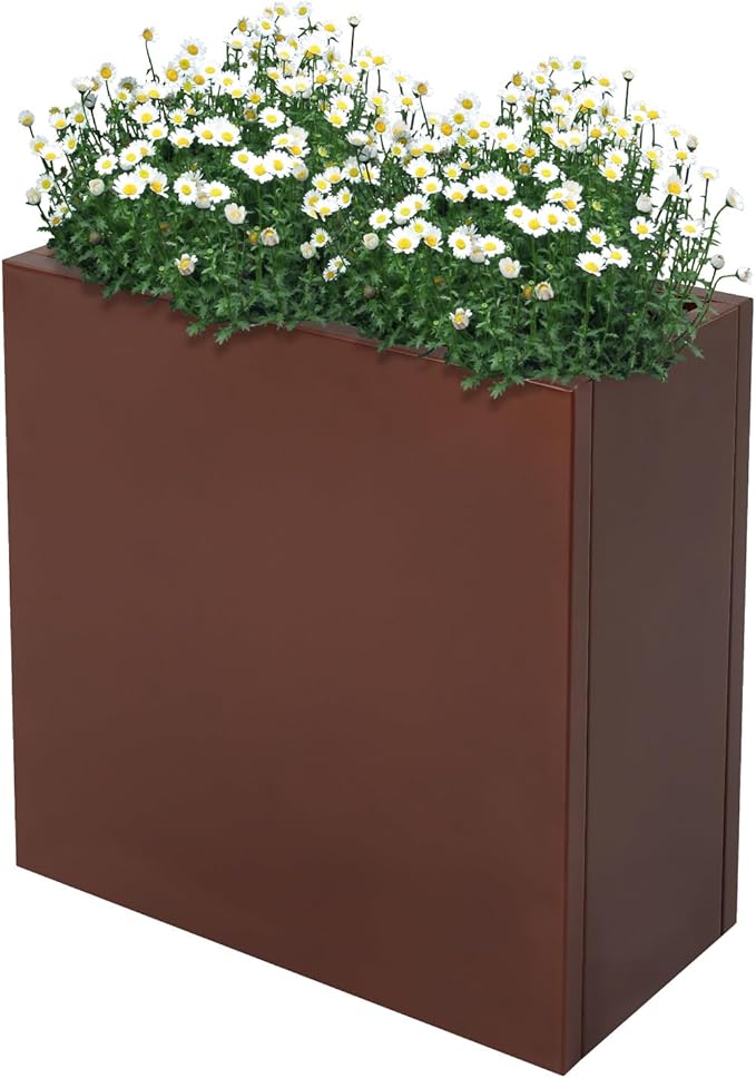 Metal Raised Garden Bed 20.5 * 10 * 22in Steel Rectangular Planter Flower Box for Indoor Outdoor Balconies Gardens Decks Patios Decks Front Porches (Coffee)