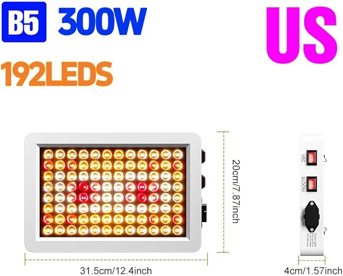 300W LED Full Spectrum Grow Light Sunlight 100-277V Plant Growing Light Veg/Bloom Modes Dimmable Planting Fill Lamp UV IR Indoor Greenhouse Tent Gardening Succulent Flower Hydroponic with Hook US Plug