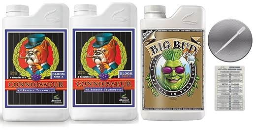 Advanced Nutrients Connoisseur Bloom A &amp B 4 Liter &amp Big Bud Coco Plant 1 Liter Bundle with Conversion Chart and 3mL Pipette