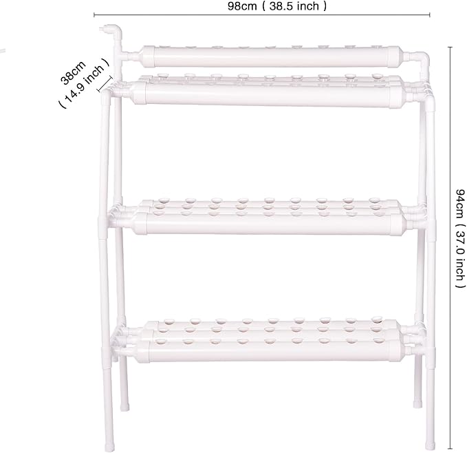 Generic Indoor Hydroponics Growing System Kit 90 Plant Sites 3 Layers Food-Grade PVC-U Pipes Hydroponic Grow Kit for Vegetables Fruits Herbs