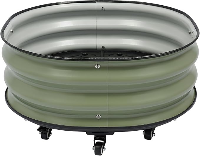 Raised Garden Bed with 9 Wheels Oval Metal Garden Planter Box Raised Planter Bed with Drainage Holes for Vegetables Flowers Patio Ground