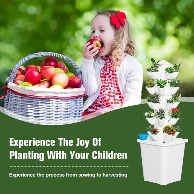 Hydroponic Growing System Outdoor Indoor Vertical Garden Home Gardening System Vertical Garden Planter with Pump and Movable Water Tank Vegetable Plant Gift for Gardening Lover White (25-Plant)