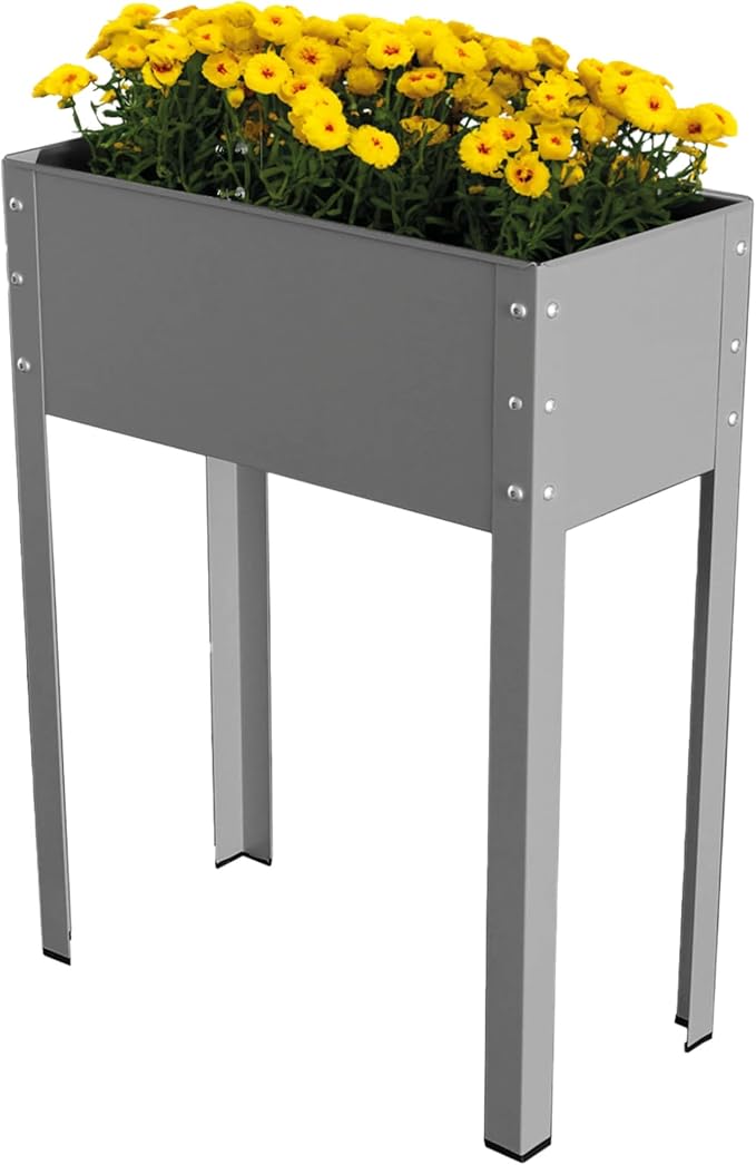 Bio Green Metal Raised Garden Bed Freising-L with Drainage | Small Galvanized &amp Powder-Coated Outdoor Planter Box with Legs for Herb Garden Flowers Vegetables Patio | 24x12x31.5 inch Anthracit