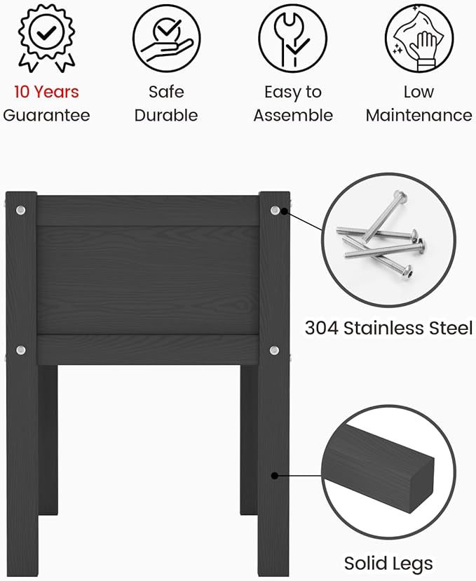 Small HDPE Raised Garden Bed Elevated Planter Box with Legs Outdoor All-Weather Planter Raised Beds for Seeds Herbs Flowers Vegetables (Black)