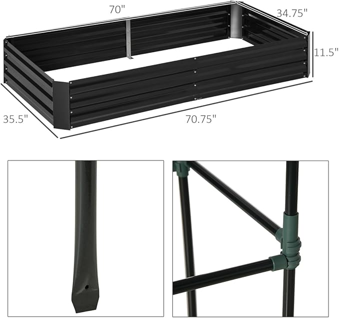 Metal Raised Garden Bed with Support Rod Outdoor Raised Planter Box for Flowers Plants Vegetables Herbs 6X 3FT