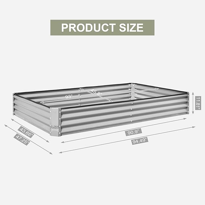Domi Galvanized Raised Garden Bed 6x3x1Ft Thickening Metal Planter Box for Vegetables Bottomless for Backyard Outdoor 1 Deep w/ 128 Gallon Capacity - Silvery