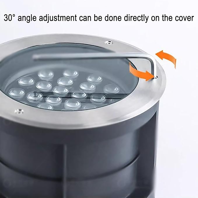 LED Buried Lights -Outdoor Landscape LampRecessed Adjustable Angle Spotlight IP67 Waterproof Round 30° Polarized Ground Light Garden Courtyard Decorative FloYellow-18W