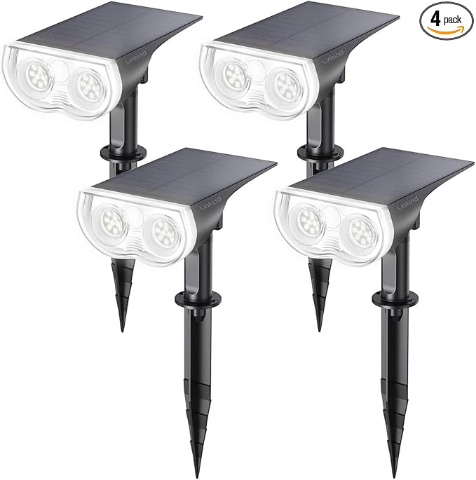 Linkind Solar Lights Outdoor Waterproof IP65 StarRay Dusk-to-Dawn Outdoor Solar Lights 3 Lighting Modes Solar Spot Lights Outdoor for Garden Yard Landscape (Daylight 4 Pack)