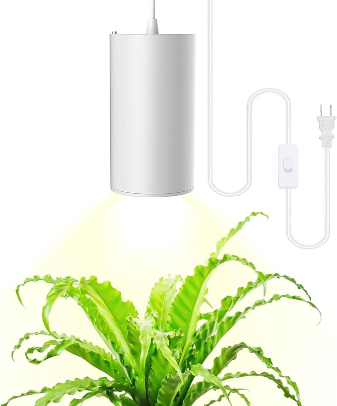 STERREN LED Grow Light White Plug in Hanging Lights for Indoor Plants Full Spectrum Grow Lights with On/Off Switch Decorative Pendant Lights with 21 Ft Height Adjustable Power Cord