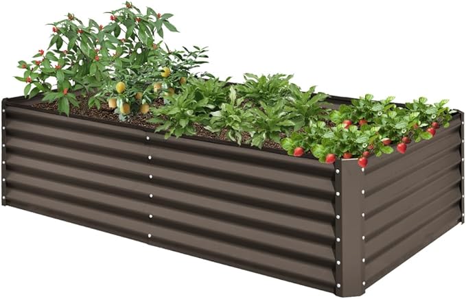 Heavy-Duty Galvanized Steel Raised Garden Bed for Outdoor Vegetable Fruit and Flower Planting – Rust-Resistant Metal Planter Box (Brown - 6x3x1.5 ft)