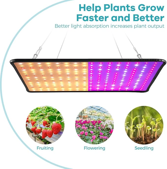 2 Pack 2000w Update New LED Grow Light Panel 225Leds Lamp for Indoor Plants Sun Like with White UV IR LEDs Grow Tent Greenhouse Veg and Bloom Seedlings Hydroponics Full Spectrum US Plug with Hook