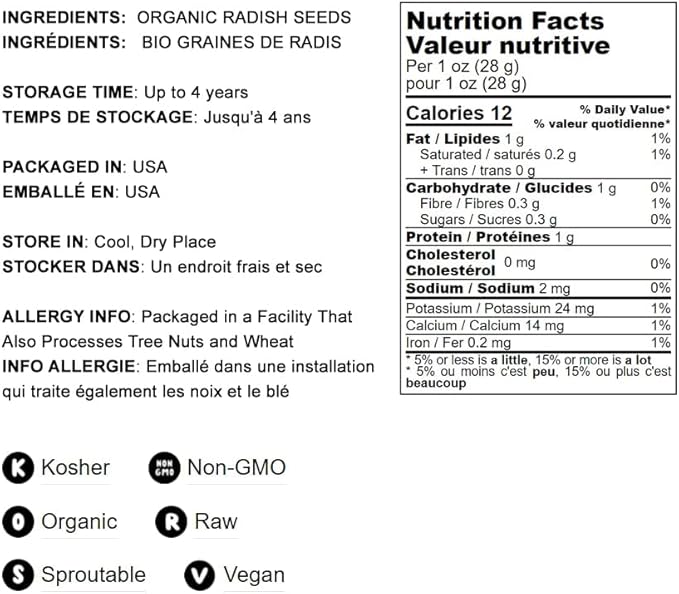 Food to Live - Organic Radish Seeds for Sprouting 15 Pounds Non-GMO Edible Seeds Pure Vegan Kosher Bulk.Rich in Vitamin C. High Germitation Rate. Grow Sprouts Microgreens for Salad Rolls.