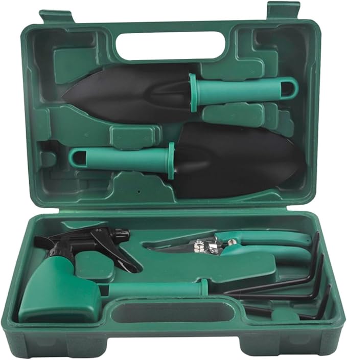TOYANDONA Garden Tool Set with Carry Case 5pcs Heavy Duty Iron Shovel Rake Pruning Shears for Outdoor Planting and Gardening Maintenance