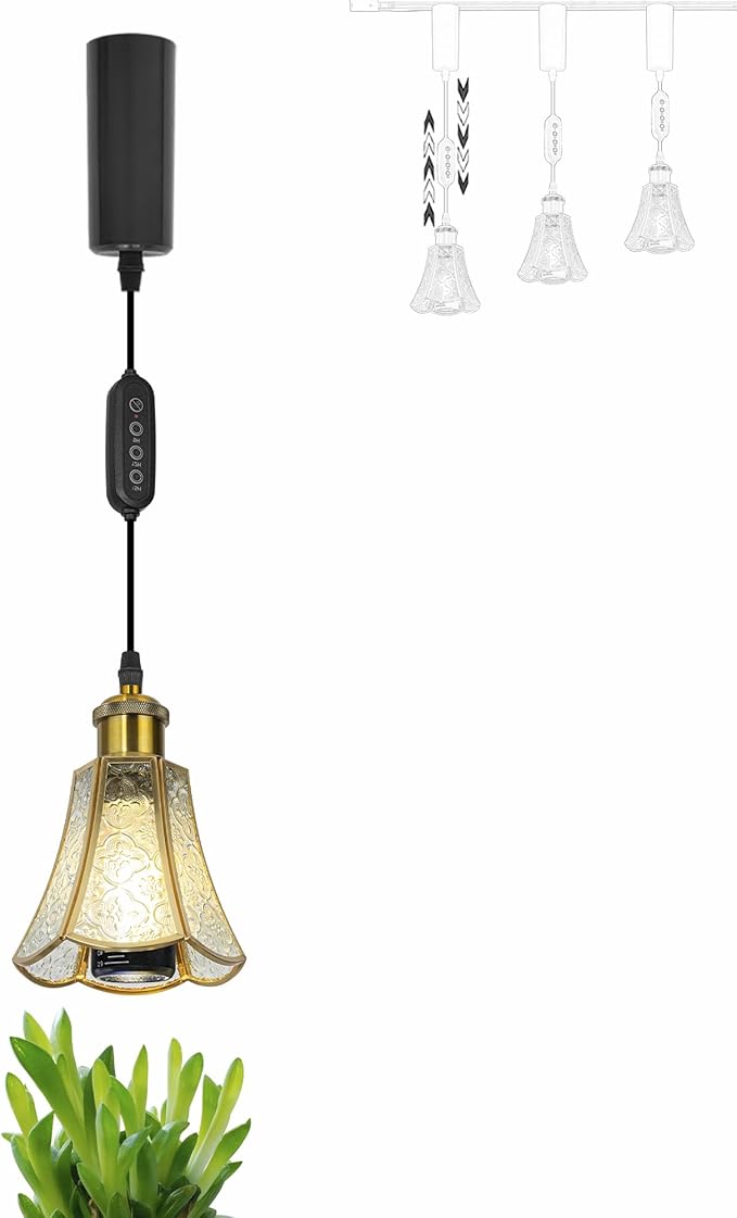 Full Spectrum 10W LED AUTO Plant Growing Lamp H-Type Track Pendants Timer Restaurant Adjustable Height Clear Embossed Glass Halo Track System for Basil Green House Indoor Planting