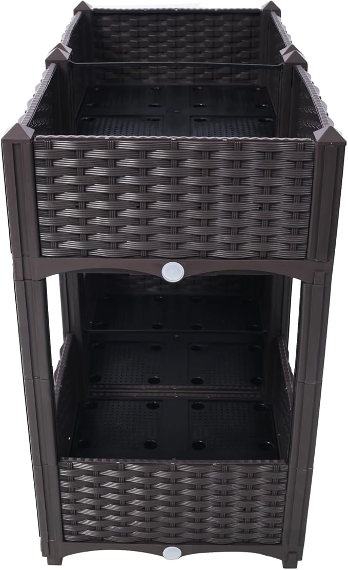 Planter Raised Beds Polypropylene Brown Self-Draining System Outdoor Balcony Garden Durable