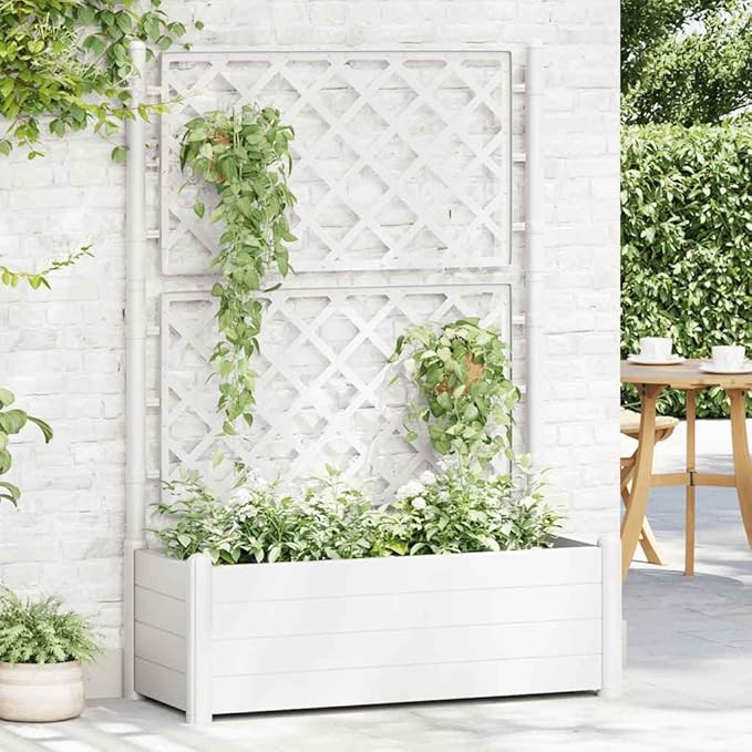 Large Garden Planter White Polypropylene UV-Resistant 39.4 x 16.9 x 55.9 in for Climbing Plants Outdoor Patio Balcony