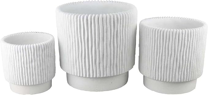 3pc Planter Set Ribbed Grooved White Terracotta 81012 Inch