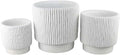 3pc Planter Set Ribbed Grooved White Terracotta 81012 Inch